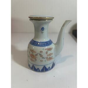 Vintage Jingdezhen Porcelain Famille White Blue Lidded Sauce Pitcher